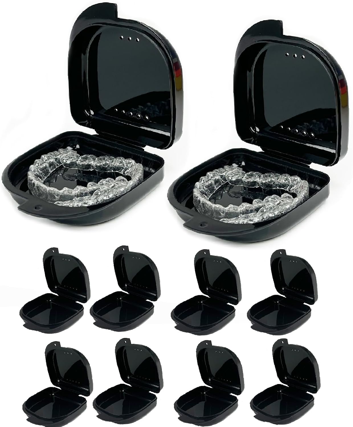 10 Pack Retainer Case,Dental Retainer Box with Vent Holes,Multicolor Storage Container for Aligner Mouth Guard Denture Box (Black)
