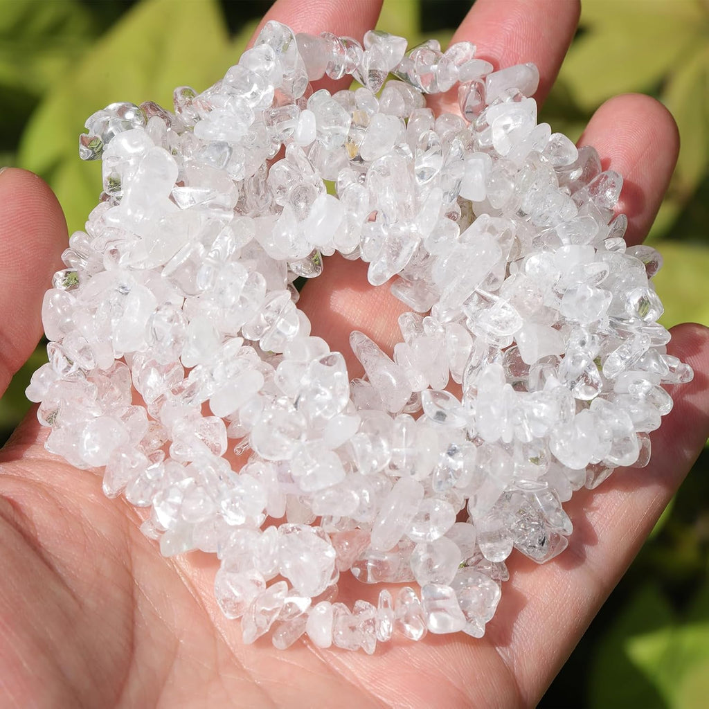 400pcs Natural Chip Stone Beads for Jewelry Making Clear Quartz 5-8mm Irregular Gemstones Healing Crystal Loose Rocks Bead Hole Drilled for Ring Earrings Necklace Bracelet Making DIY Art Crafts