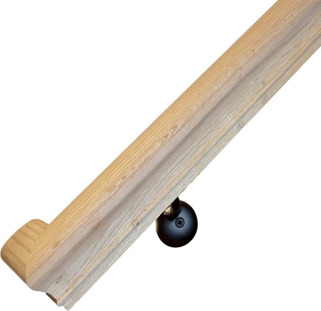Solid Red Oak Handrail Kit with Wall Returns and Wall Mount Brackets (Matching Screws Included). 6010 Profile Unfinished. Indoor Use Only. (3 Ft, Black)