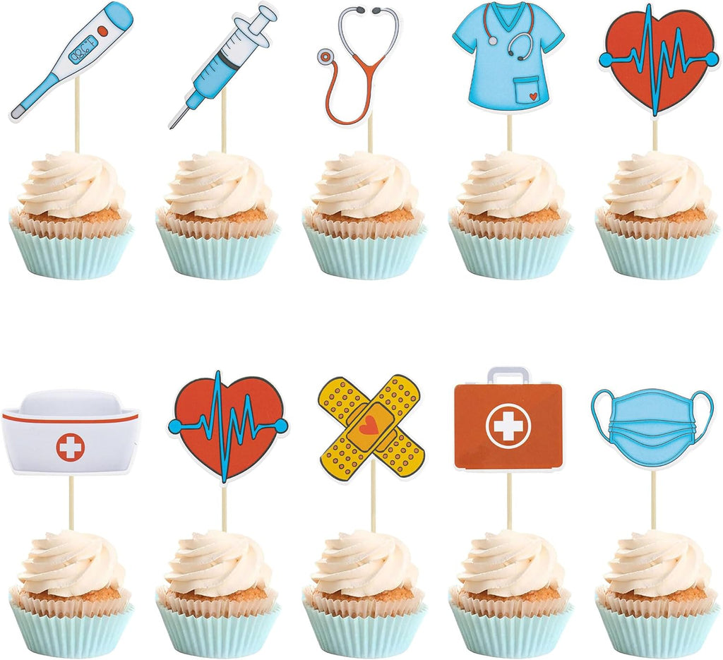 Gyufise 36Pcs Nurse Cupcake Toppers Nursing School Graduation Cupcake Picks for Medical Rn Nurse Grad Themed Birthday Party Cake Decorations Supplies