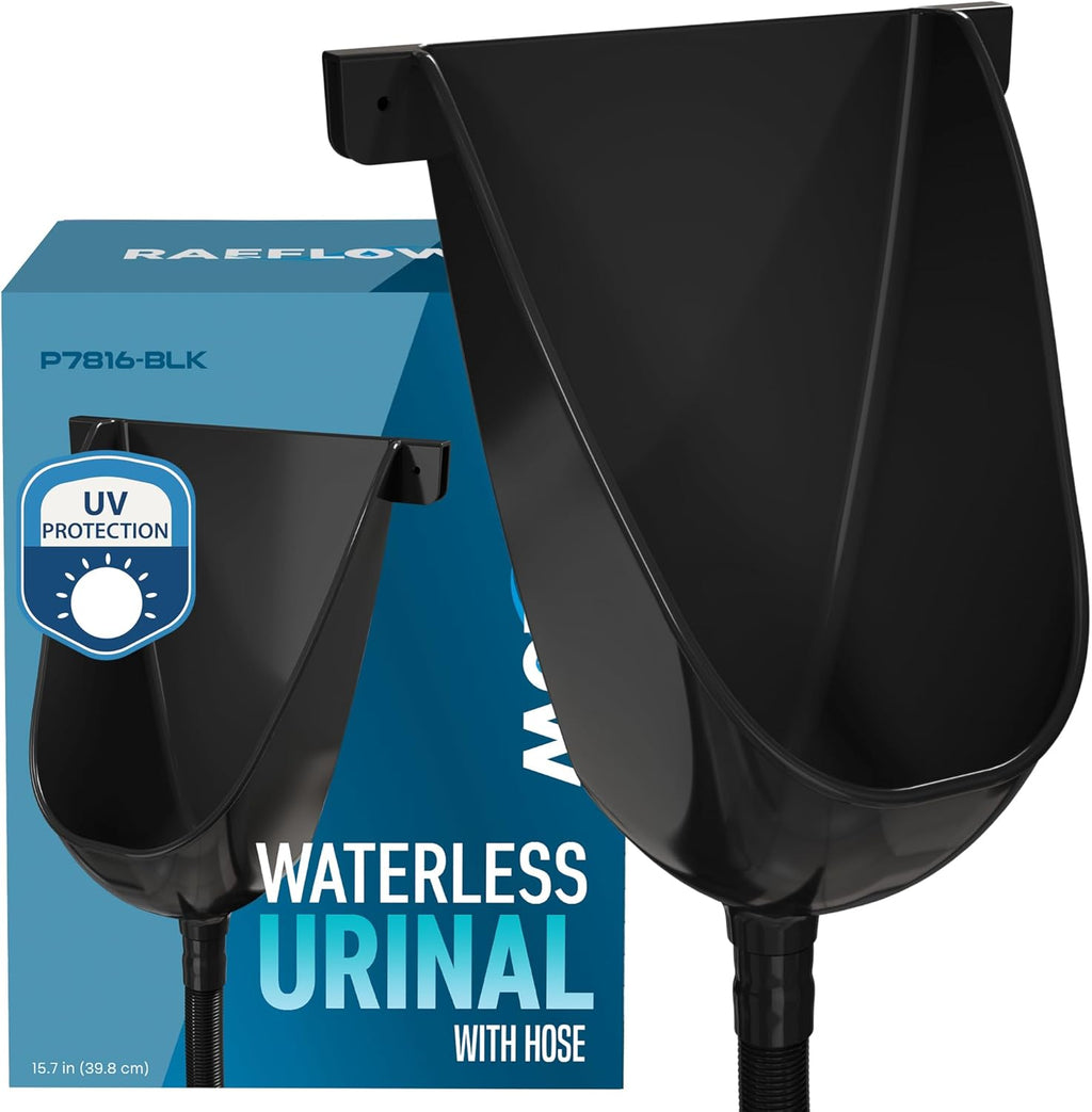 Waterless Urinal with Hose (Black) - UV Resistant Outside Urinal, Outdoor Plastic Urinals, Outdoor Toilet, Garage Urinal, Urine Diverter, Urinals For Men Bathroom