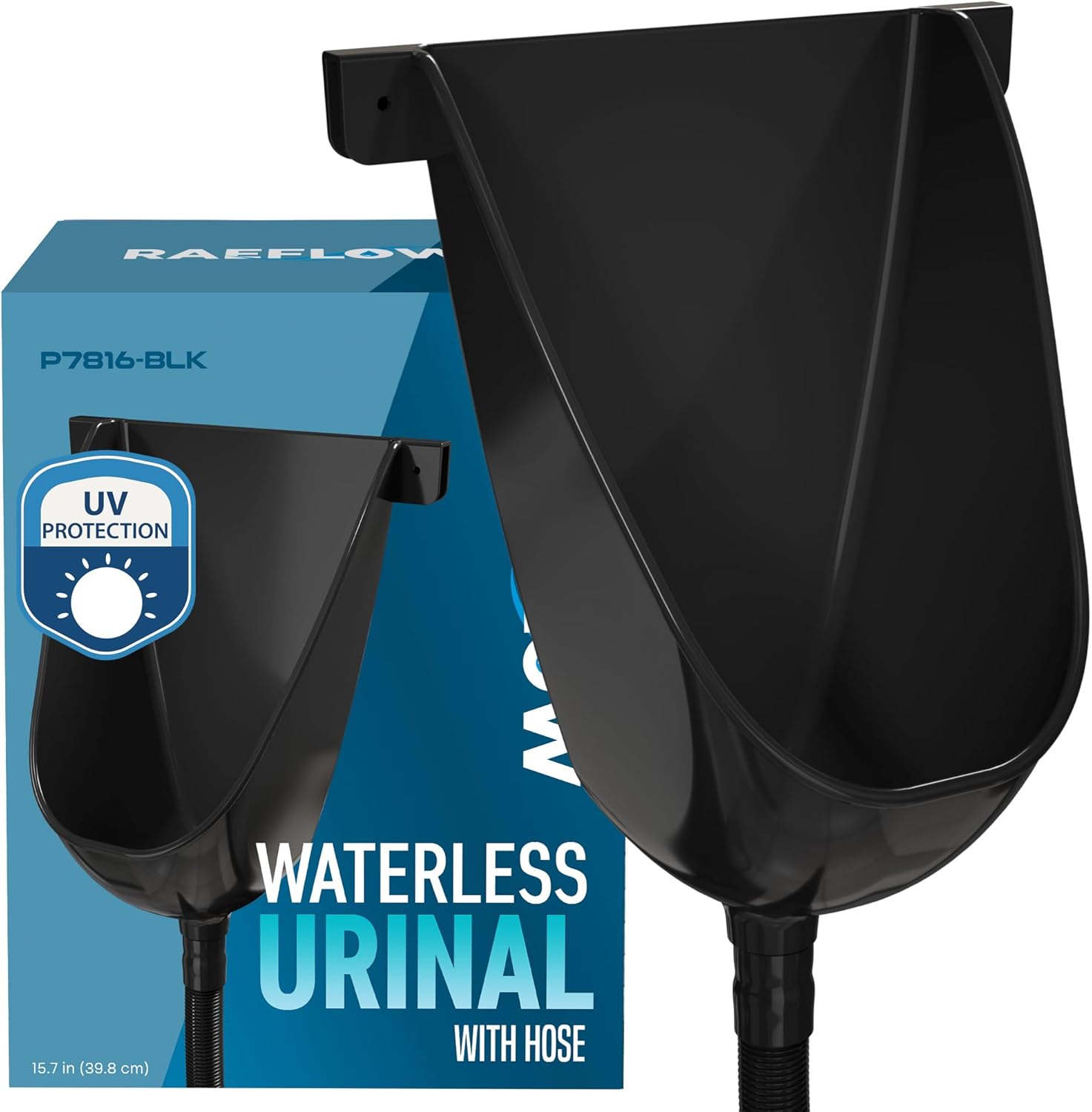 Waterless Urinal with Hose (Black) - UV Resistant Outside Urinal, Outdoor Plastic Urinals, Outdoor Toilet, Garage Urinal, Urine Diverter, Urinals For Men Bathroom