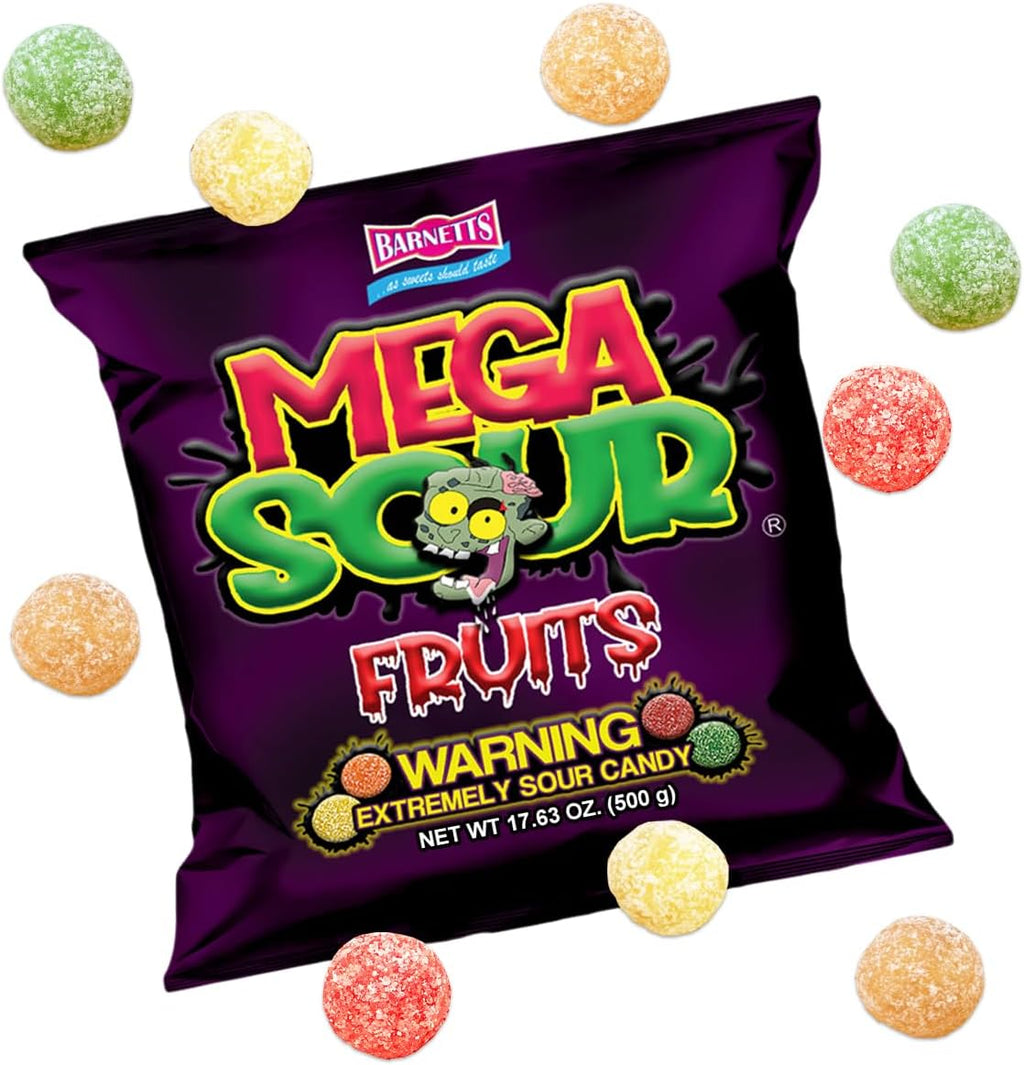 Barnetts Mega Sour Candy Fruits Mix Fizz Assorted 500g – Handmade British Hard Sweets – Extreme Sour Candy Challenge