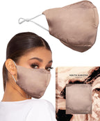 KARIZMA 90210 Silk Face Mask (Taupe) - Luxury Fashion 19 Momme Mulberry Silk Mask for Women - Washable, Reusable Designer Facemask With 6A Grade Fabric