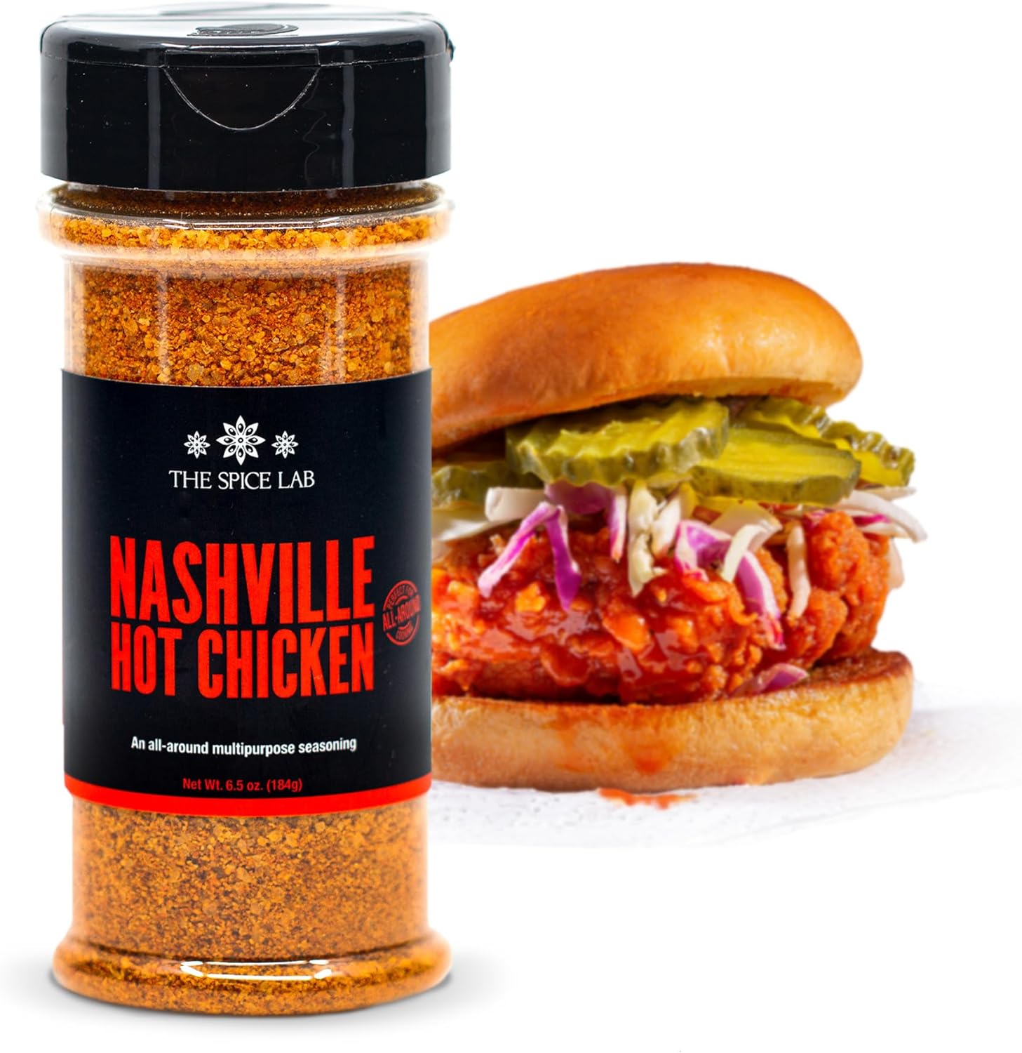 The Spice Lab Nashville Hot Chicken Seasoning - All Purpose Spicy Dry Rub for Chicken Wing Dust Seasoning - Gluten Free & Kosher Southern Flavor – 6.5 oz Shaker – 7106