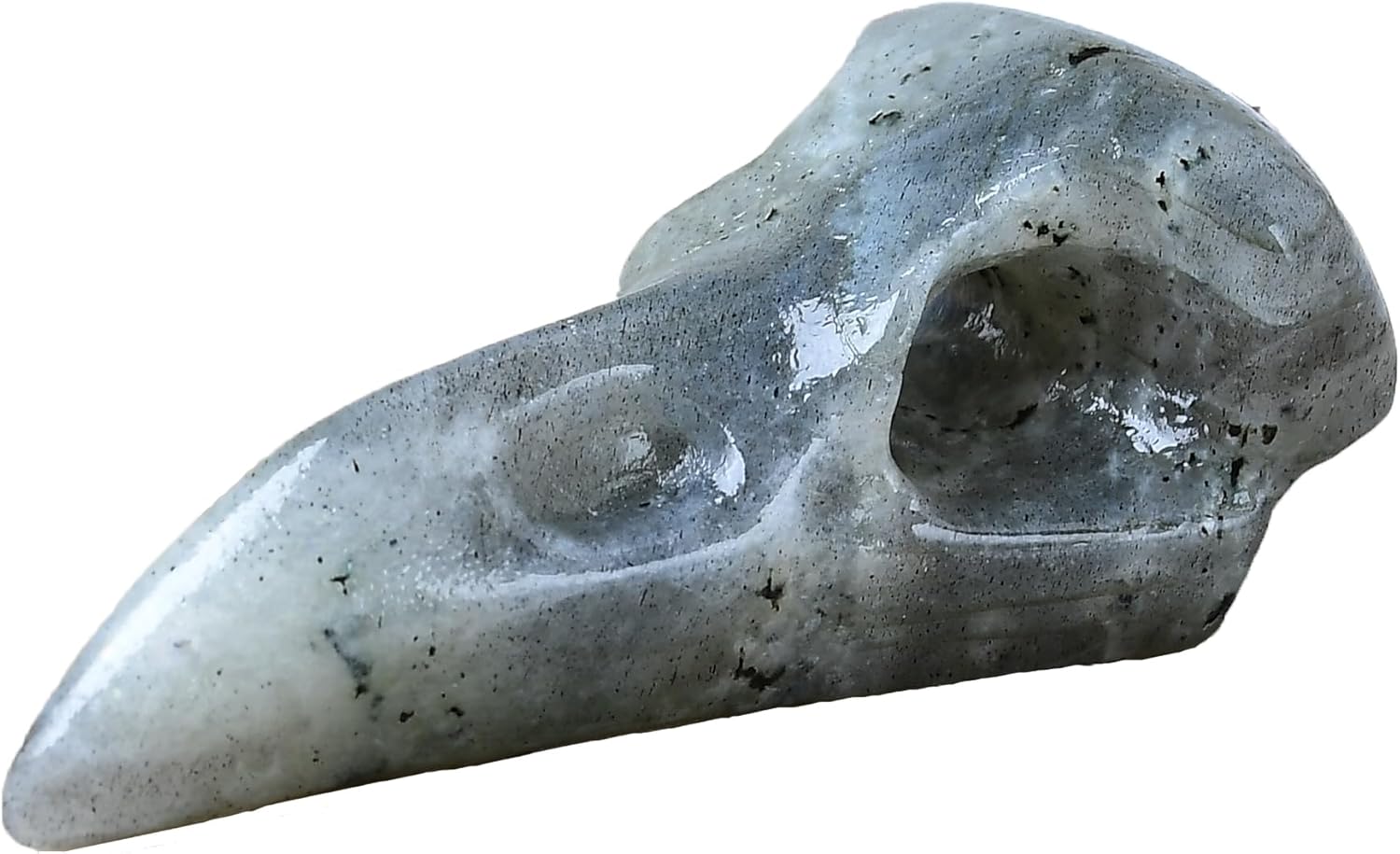 Moonstone Raven Skull Figurine Crystal Healing Stone Spiritual Meditation Pocket Figurine Natural Gemston Hand Carved Polished Home Room Office Desk Decoration Gift Collect