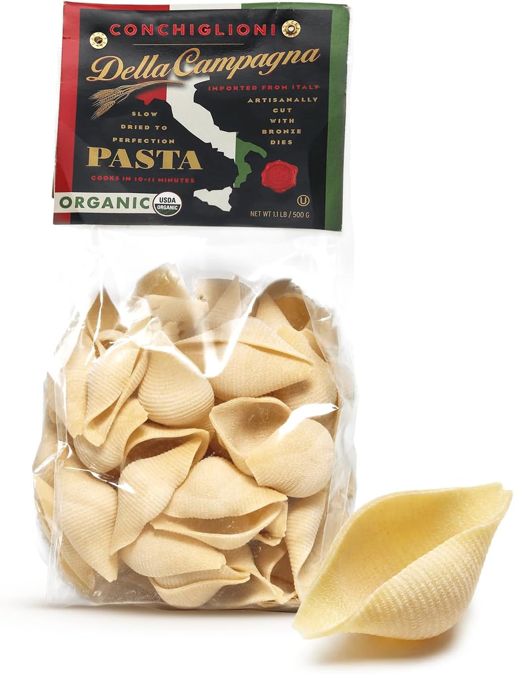 Life Plus Style Gourmet Della Campagna Organic Conchiglioni Pasta Imported from Italy 500g (1.1 lb) Jumbo Pasta Shells for Stuffing