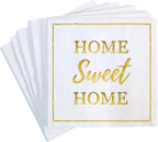 Housewarming Party Decorations Napkins, 50 Pack, Home Sweet Home Paper Napkin in White and Gold Foil, New Home Gift Ideas, Open House Real Estate Agent Gifts to Clients