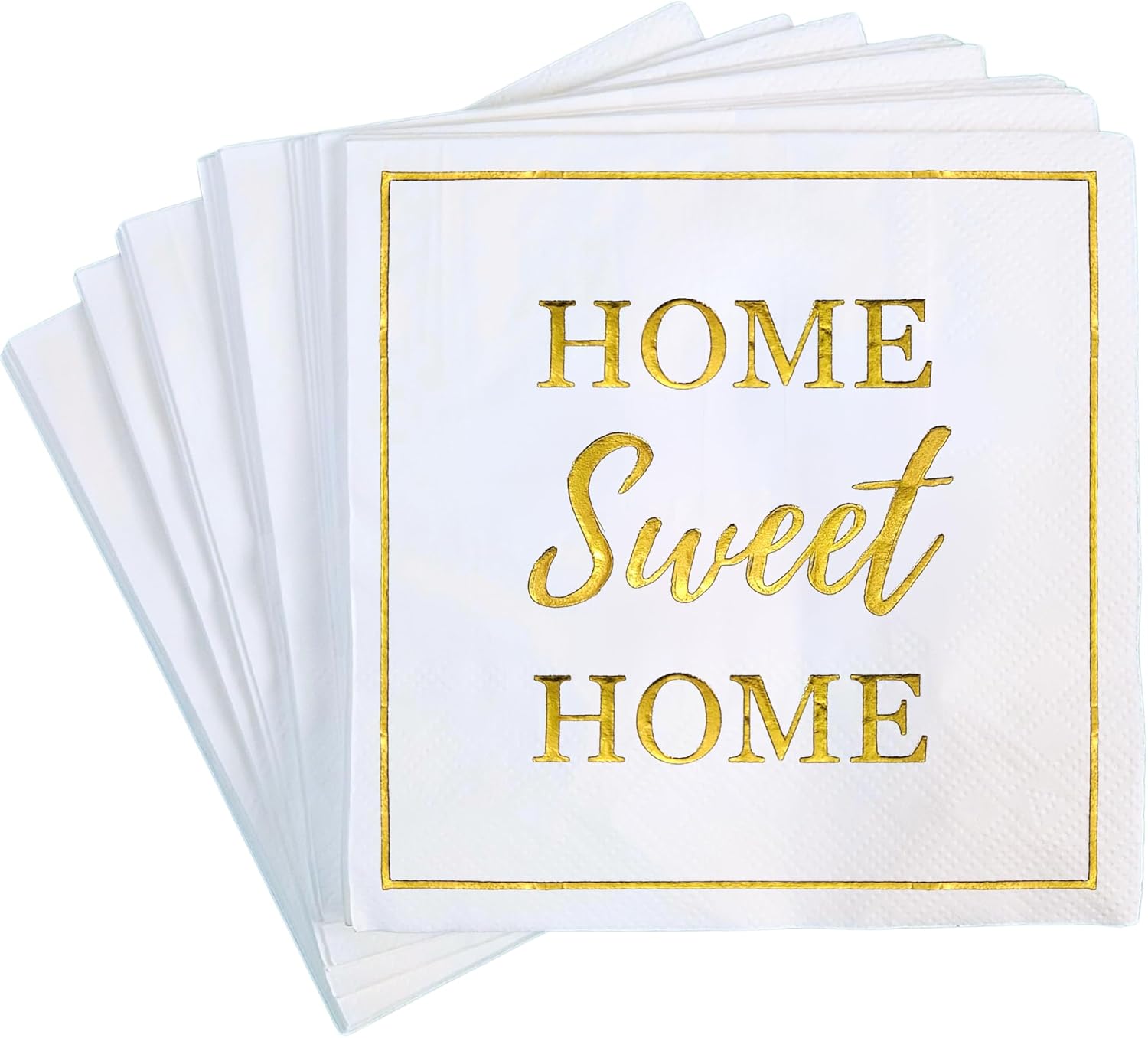 Housewarming Party Decorations Napkins, 50 Pack, Home Sweet Home Paper Napkin in White and Gold Foil, New Home Gift Ideas, Open House Real Estate Agent Gifts to Clients