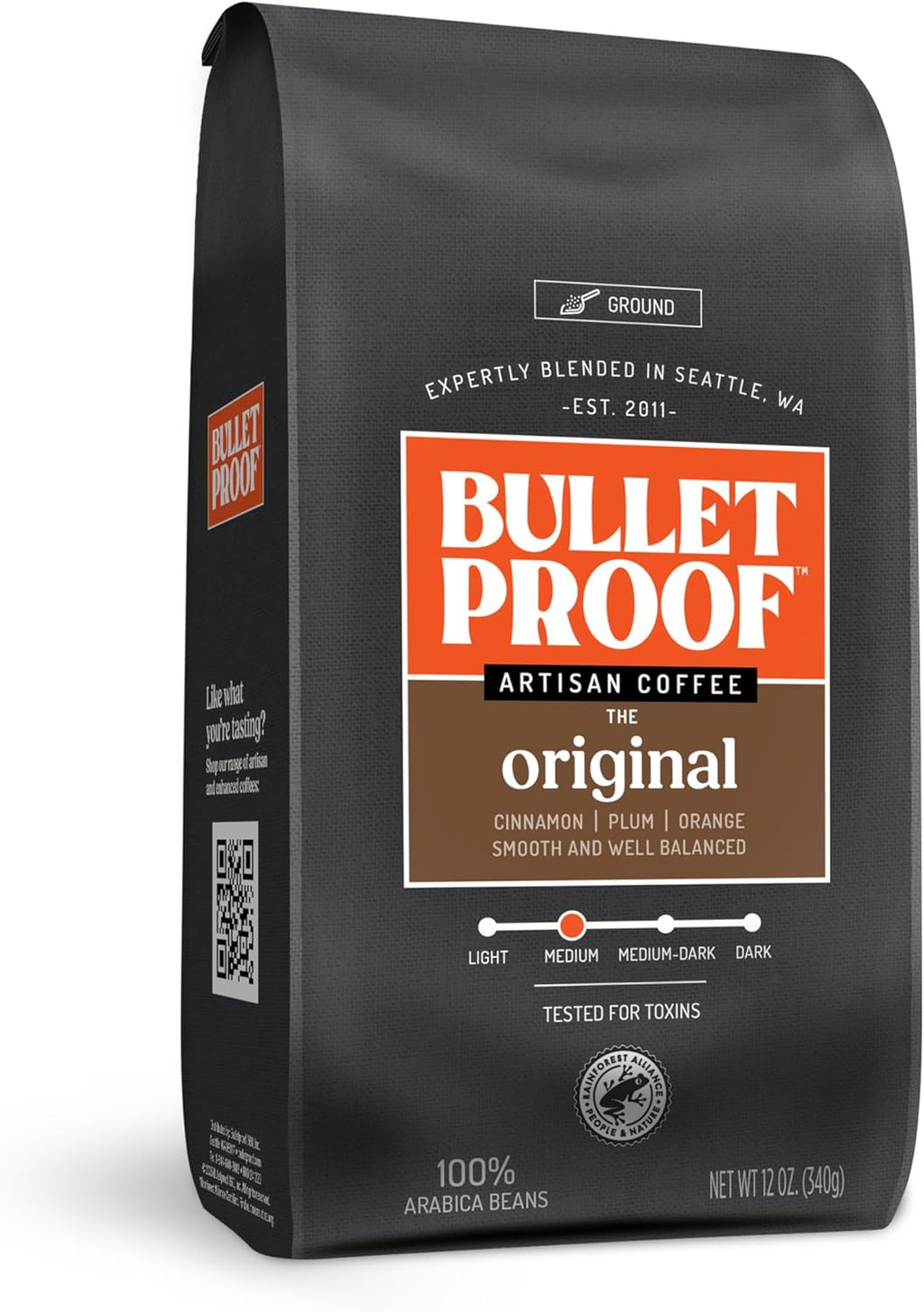 Bulletproof Original Medium Roast Ground Coffee,100% Arabica Coffee, Clean Coffee Tested for Toxins, Sustainably Sourced, 12 Ounces