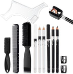 DUAIU 12Pcs Beard Shaper Tool Kit for Men Grooming, White Black Barber Pencil for Lineup Edging with Sharpener, Hairline Beard Guide Shaping Barber Comb Clipper Cleaning Brushes Hair Combs Set
