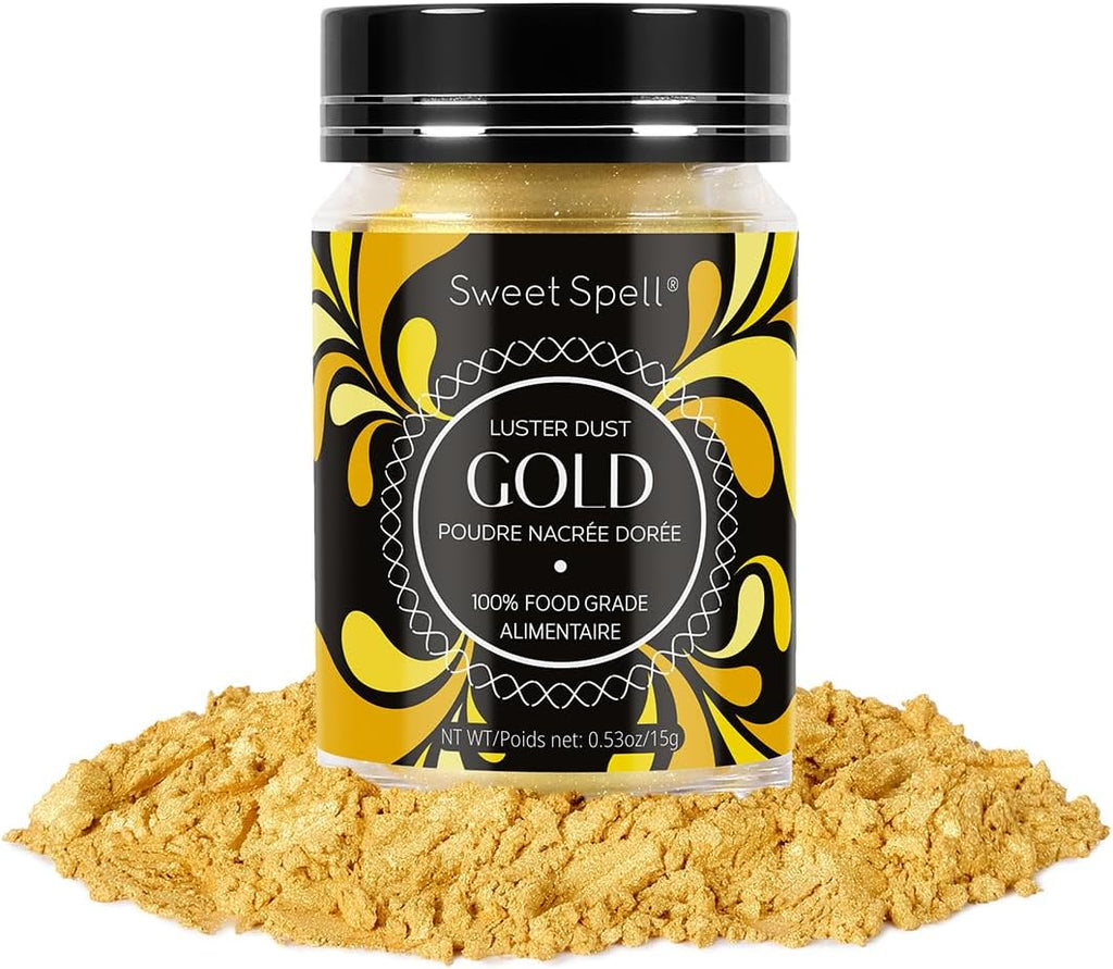 Sweet Spell Gold Luster Dust Edible Glitter (15g) - Shimmer Pearl Dust Powder for Decorating Cakes, Chocolate, Drinks, Cocktails - 100% Edible, Food Grade, Vegan, Gluten-Free
