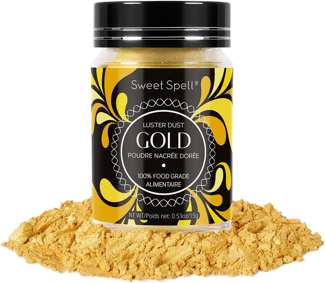 Sweet Spell Gold Luster Dust Edible Glitter (15g) - Shimmer Pearl Dust Powder for Decorating Cakes, Chocolate, Drinks, Cocktails - 100% Edible, Food Grade, Vegan, Gluten-Free