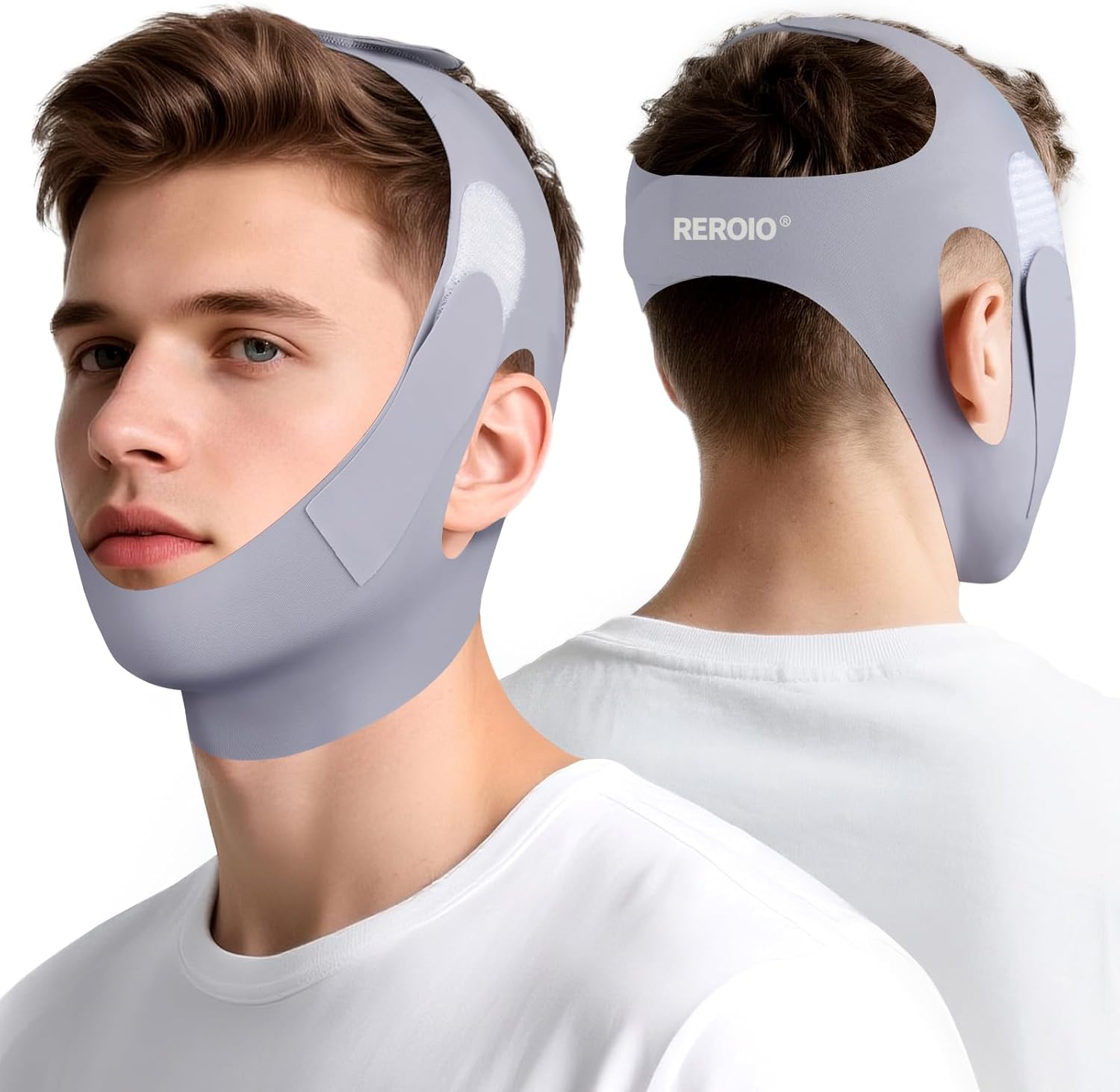 Chin Strap for Sleeping with 4-Side Adjustment, Anti Snoring Chin Strap Elasticity, Anti Snoring Devices Breathable and Durable, Comfortable Snore Stopper for Adults, Gray, M