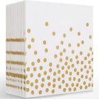100 Pcs White Cocktail Napkins for Party,Disposable White beverage Napkins for Bar Wedding Birthday(Not gold leaf polka dots)
