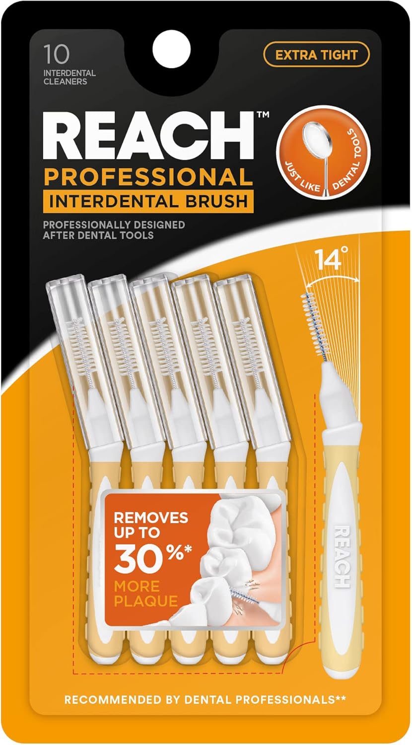 Reach Interdental Brush Cleaners, 0.7mm, Extra Tight, Sensitive Gum Protection, Plaque Remover for Teeth, Braces Flossers, Braces Brush, Dental Toothbrushes, Oral Care, 1 Pack, 10 Count