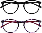 OPULIZE MET Blue Light Blocking Reading Glasses for Women Men, Slim Round Frame with Scratch Resistant and Spring Hinges, Computer Glasses with Anti-Reflective, Black,Purple +1.5 (Pack of 2)