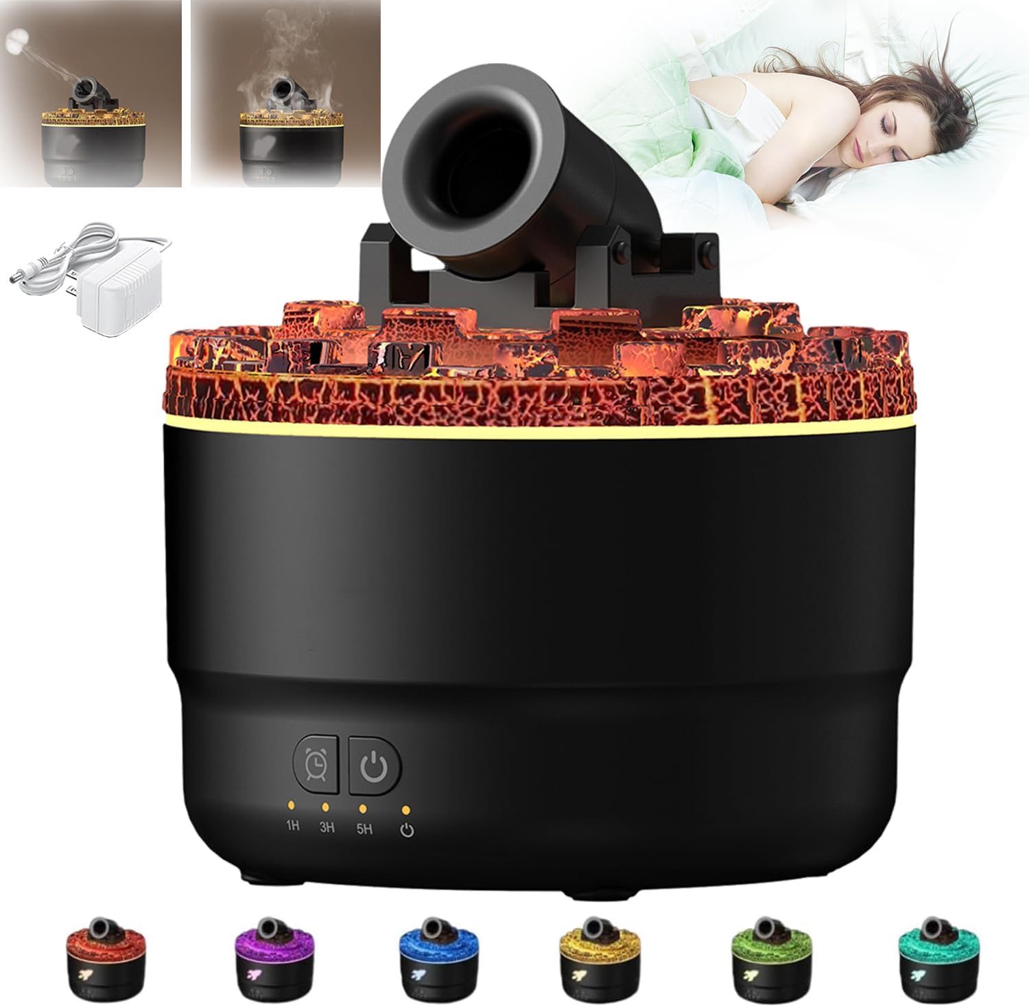 Cannon Blast Aroma Humidifier, Yellowcane Silent Diffuser Turret With 7 Colors for Home, Bedroom