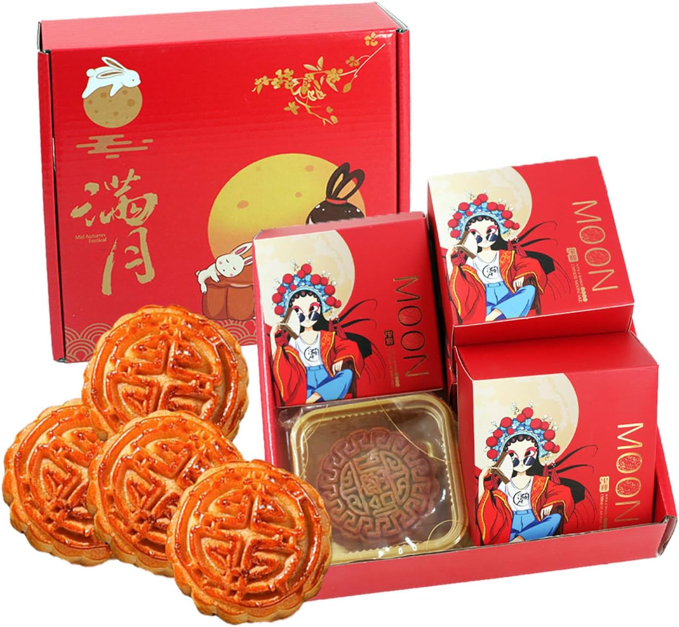 Phuumy Traditional Pastries Mooncakes,4Pcs, Mixed Flavors Moon Cake,Soft Skin And Sticky Golden Filling, Oily And Smooth Chinese New Year Snacks