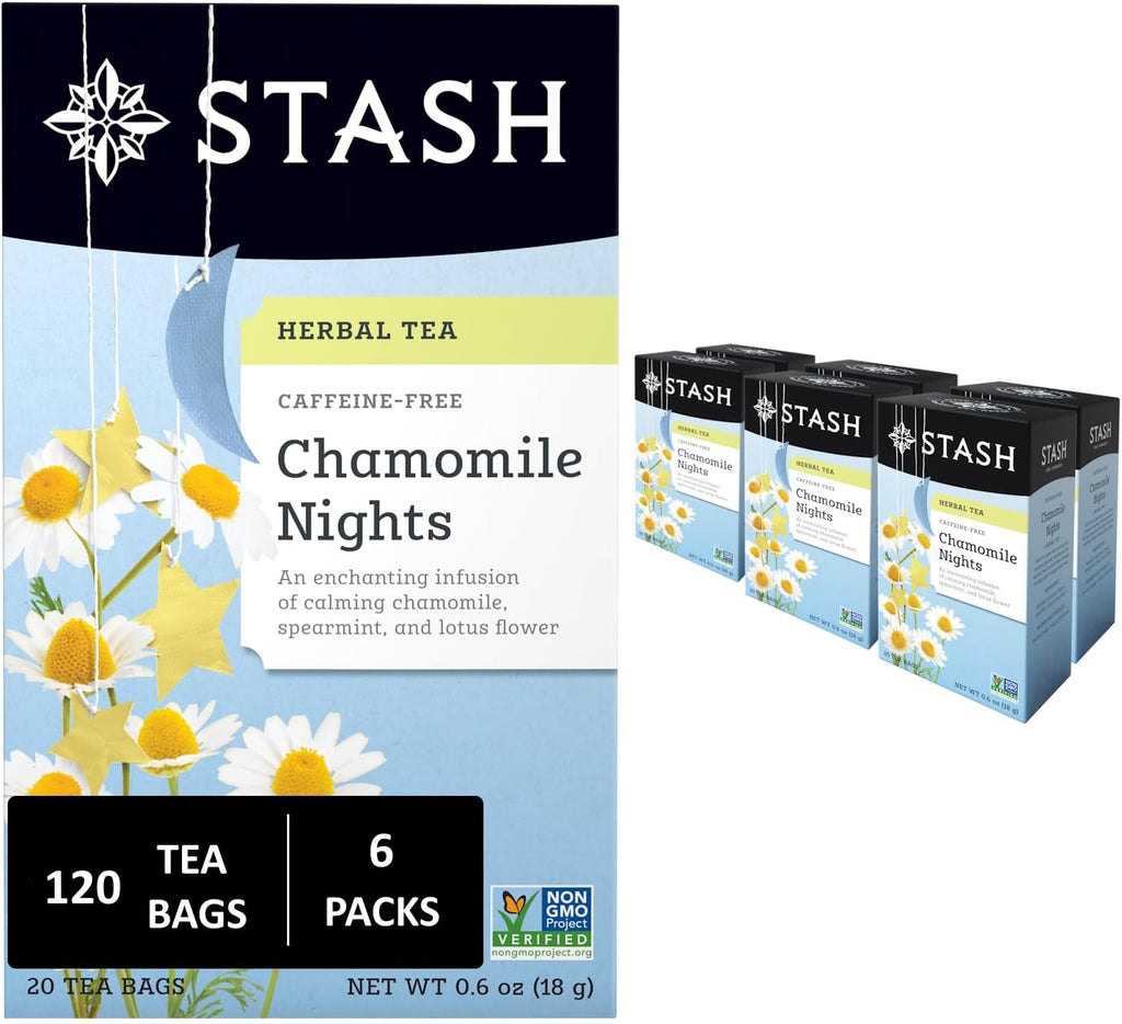 Stash Tea Chamomile Nights Herbal Tea - Caffeine Free, Non-GMO Project Verified Premium Tea with No Artificial Ingredients, 20 Count (Pack of 6) - 120 Bags Total
