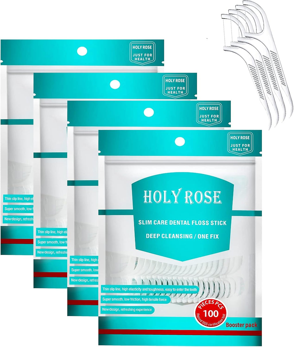Dental Floss Picks 400 pcs,Holy Rose Refill Bagged Flossers, Ultra Fine Adult Floss Sticks, Odorless Floss Toothpicks for Cleaning Tooth