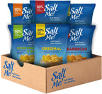 SaltMe! 4 flavor variety pack Potato Chips, 50% Low Salt, Kosher, Non-GMO, Better for You Chips, Original-BBQ-SC&Onion-Ched&Sour Cream 5 Ounces, Pack of 6