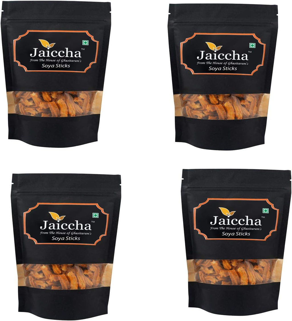 Jaiccha Ghasitaram Namkeen - Pack of 4 SOYA Sticks 100 GMS in Black Paper Pouch