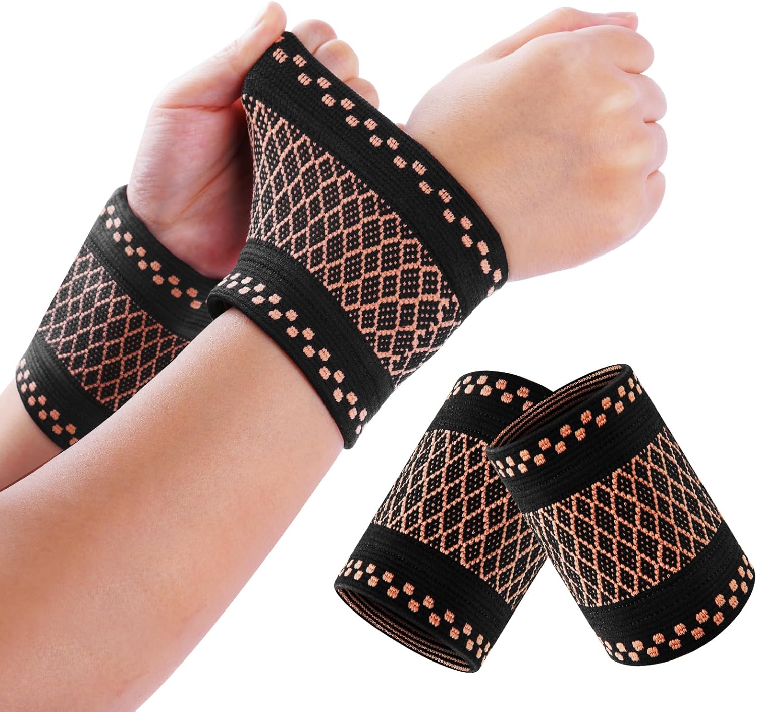 Wrist Brace, 2 Pack Elastic Wrist Support with Strap, Unisex, Right or Left, Suitable for Sprains, Tendinitis, Joint Pain, Sweat, Sports, Exercise, Workout, Gym and Wrist Protection, S