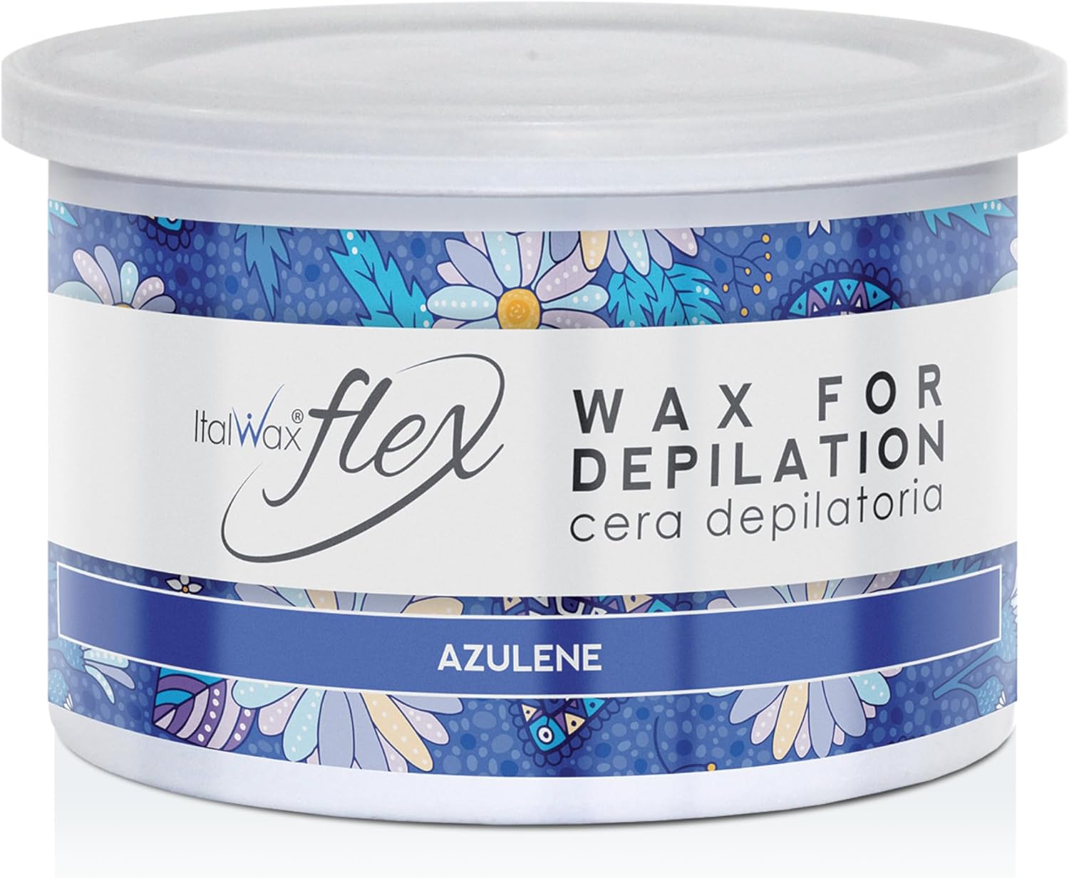 Italwax Flex Azulene - 14oz (397 g) - Soft wax tin for hair removal - Uncented - Liposoluble syntetic formulation - Ideal for waxing all body area - Made in Italy