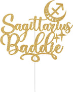 Sagittarius Baddie Cake Topper - Big Sagittarius Energy Birthday Decor, 12 Constellation Zodiac Themed Party Decorations (Gold)