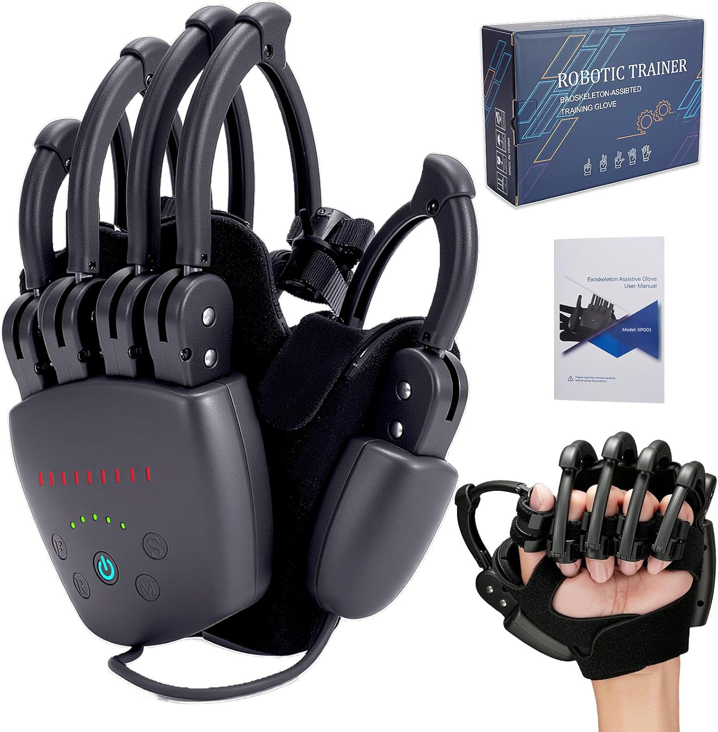 Upgrade Rehabilitation Robot Gloves for Stroke Hemiplegia Recovery, Portable Robotic Hand Glove for Stroke Rehab, Adjustable Strength, 4 Mode (Plug-in Style Without Mirror Training, Left Hand-L)