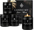 Candles for Men Gift Set, 4 Pack Masculine Scented Soy Candles for Men, Leather, Smoke, Oak & Lavender Scents, Aromatherapy Candle Gift Set for Dad, Husband, Boyfriend, Birthday & Father’s Day Gifts