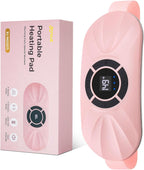 Portable Cordless Heating Pad for Period Cramps, Voice Reminder Menstrual Heating Pad with 6 Heat Levels and 6 Massage Modes, 3s Fast Heating, Gifts for Women Girls, Pink