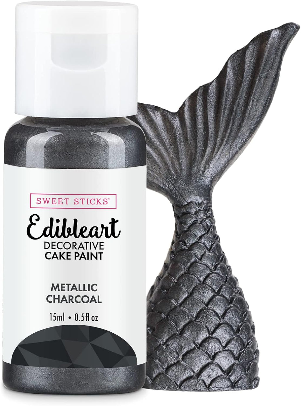 Sweet Sticks Edible Art Decorative Cake Paint 0.5 Ounce (15 Milliliters), Metallic Charcoal