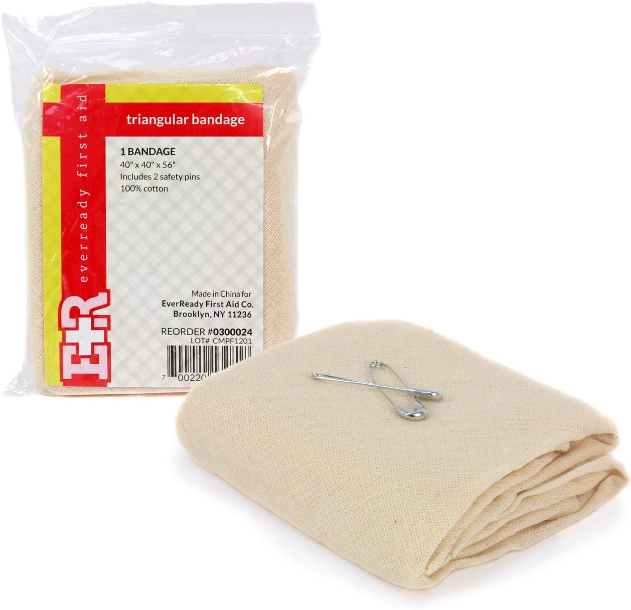 Ever Ready First Aid Triangular Bandage, 40" x 40" x 56", 12 Count- 100% Cotton