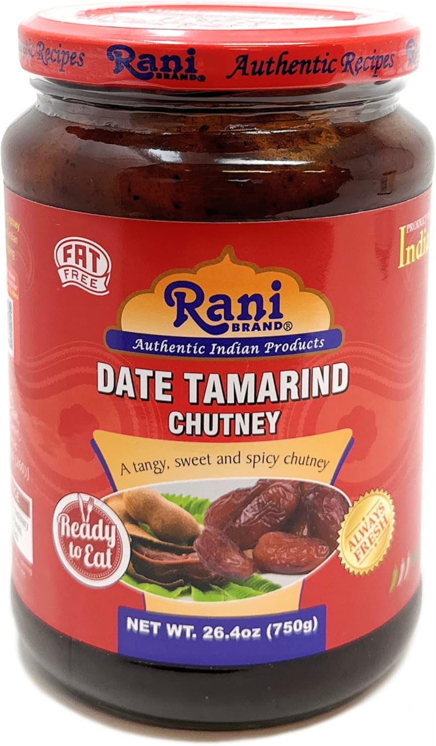 Rani Dates & Tamarind (Imli) Chutney 26.5oz (750g) Glass Jar, Ready to eat, Vegan ~ Gluten Free | NON-GMO | Kosher | No Colors | Indian Origin