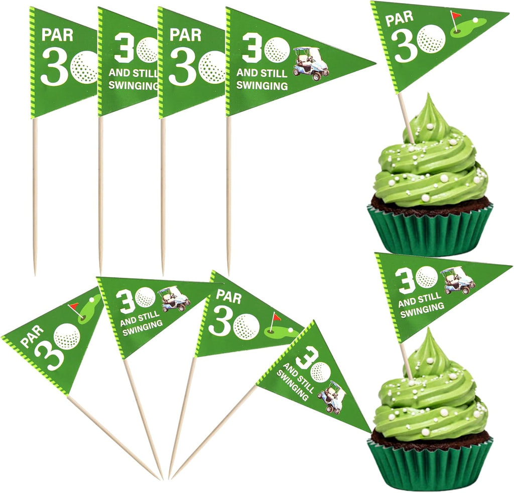 Rsstarxi 40 Pack Golf Toothpick Flags Cupcake Toppers Lets Partee Golf 30th Birthday Decorations for Man and Women 30 Birthday Golf Party Cake Decorations Favor