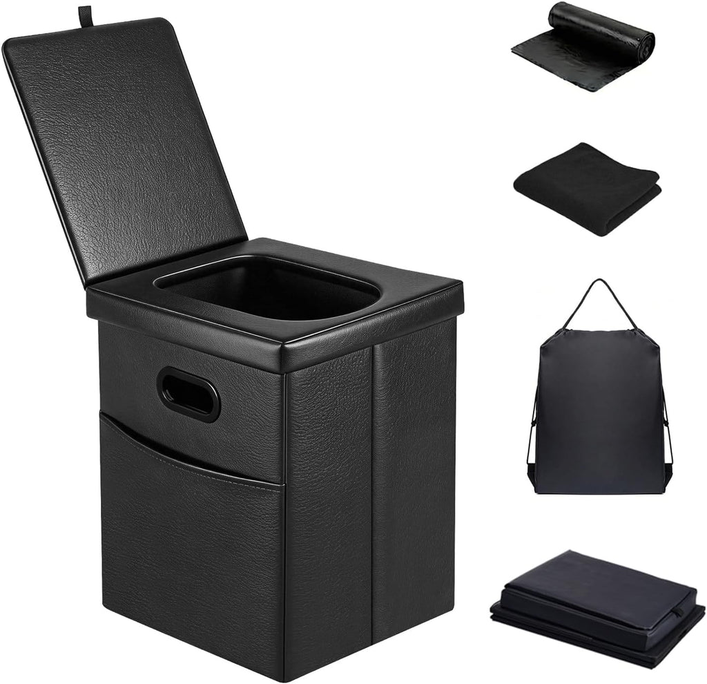 Panmout 16.5" XL Portable Toilet for Camping, Foldable Travel Toilet for Adults with Cushioned Seat, Heavy Duty 190lbs Capacity Commode for Car, Road Trip, Outdoor Emergency & Bedside Support