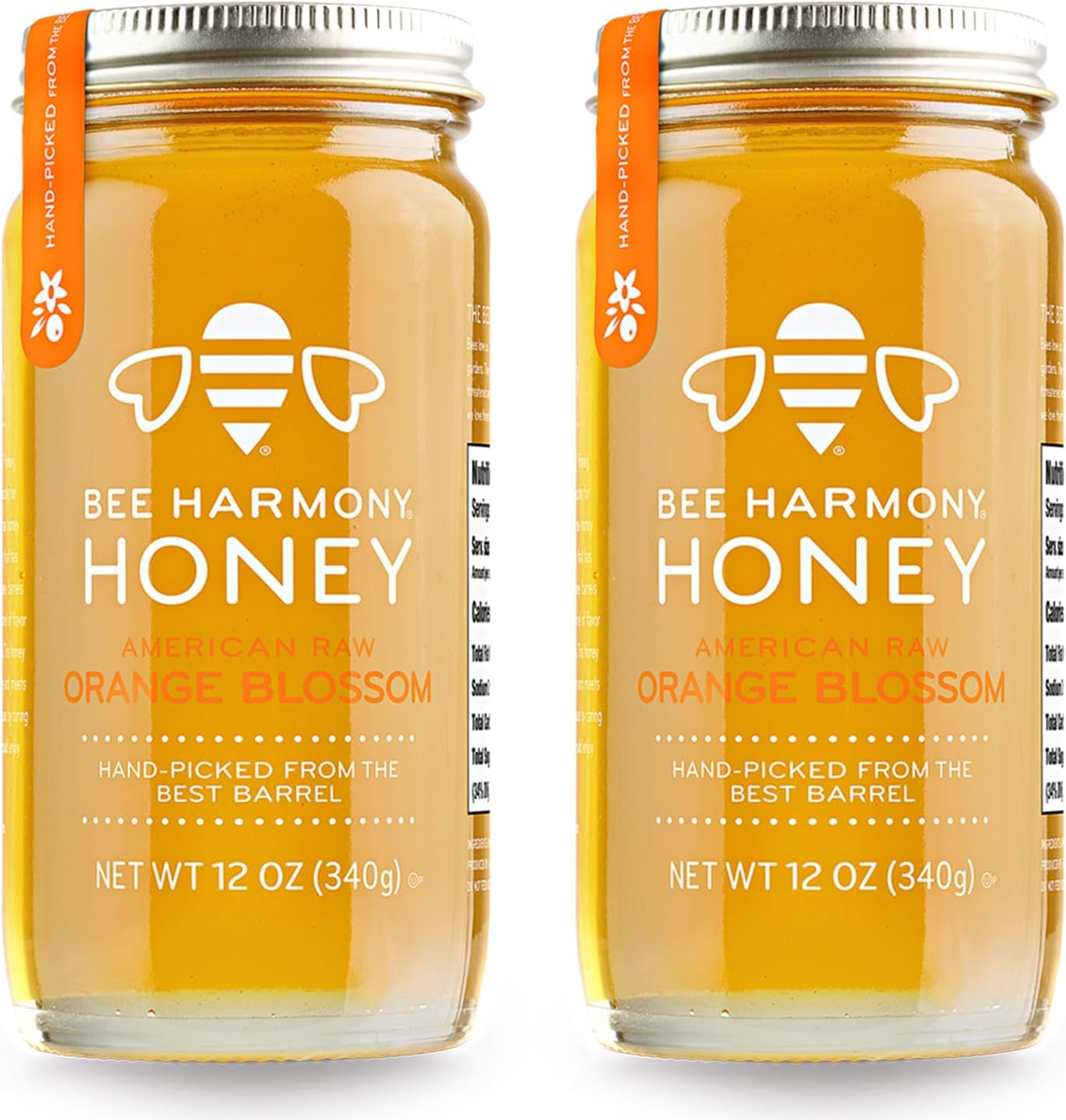 Bee Harmony Orange Blossom Raw Honey, 12 OZ (Pack of 2), from California
