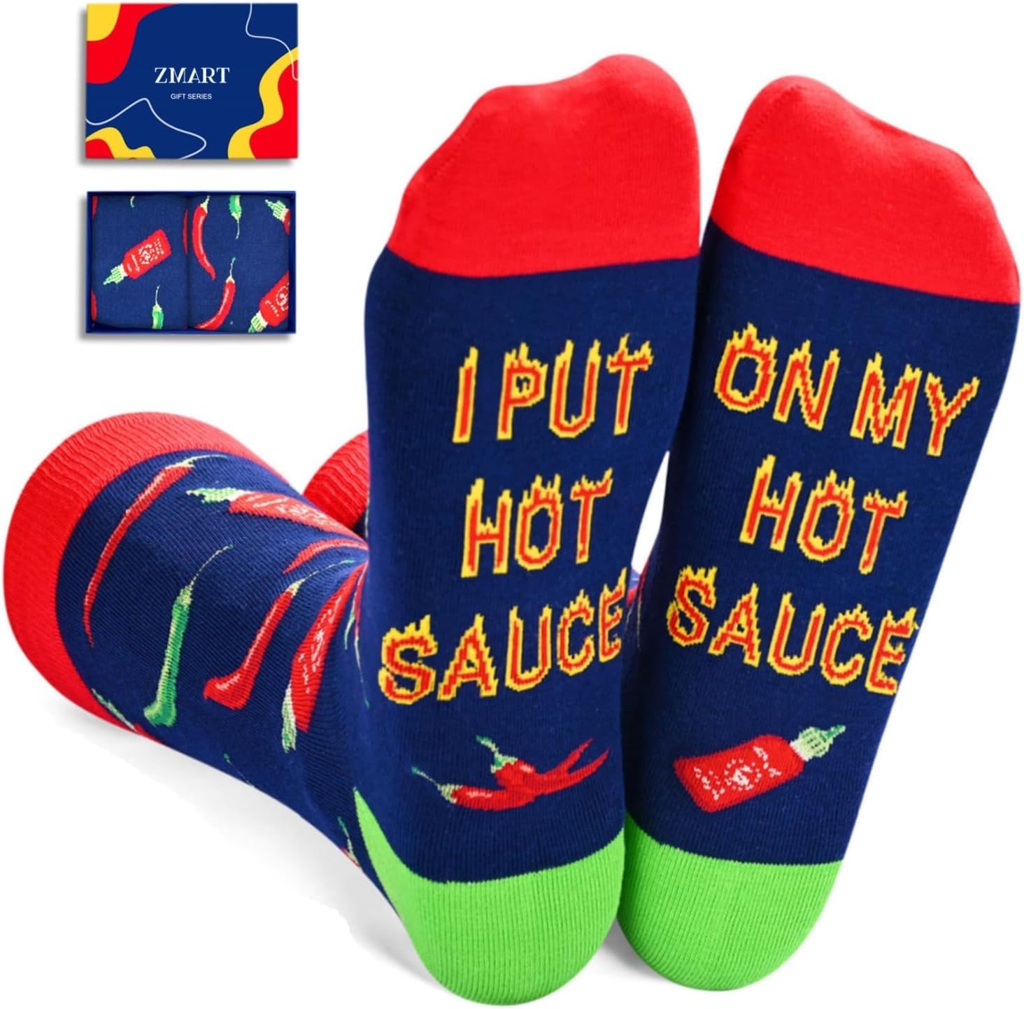 Zmart Food Socks for Men Women - Chicken Nugget Steak Socks, BBQ Hot Sauce Gift