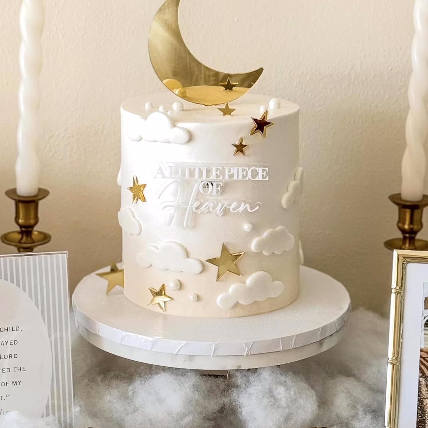 A Little Piece of Heaven Cake Topper, Acrylic Baby Shower Party Decoration with Star and Moon for Gender Reveal Baptism Pregnancy Announcement First Birthday Heavenly Party.