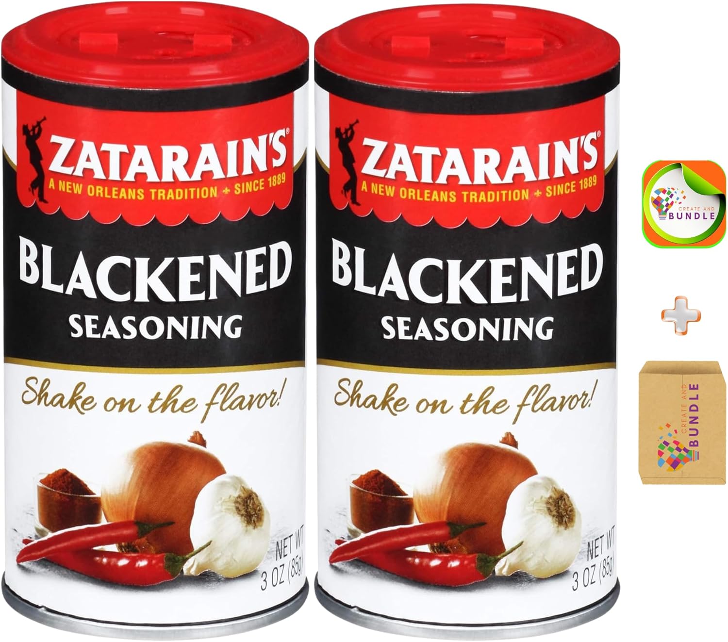 Zatarains Blackening Seasoning, 3 oz Each - Pack of 2, Perfect for Cajun and Creole Recipes, Ideal for Fish and Meats, Bold Flavor + Createandbundle Sticker