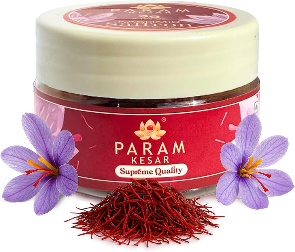 Param Kesar® Supreme Saffron, 100% Organic, Pure Kashmiri Super Mongra Saffron Threads, Top Grade, Food Safety Certified, Non-GMO (1 gm)