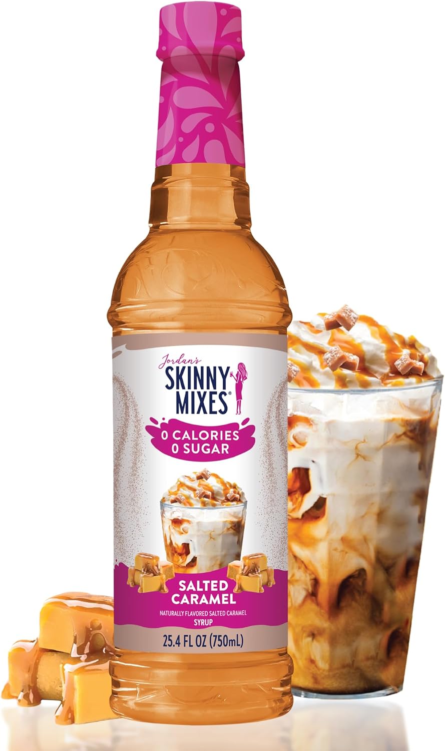 Jordan's Skinny Mixes Sugar Free Coffee Syrup, Salted Caramel Coffee Flavoring Syrup, Zero Calorie Drink Mix, Lattes, Baking, Protein Shake or Cocktail, Dairy & Gluten Free, Kosher, 25.4 Fl Oz