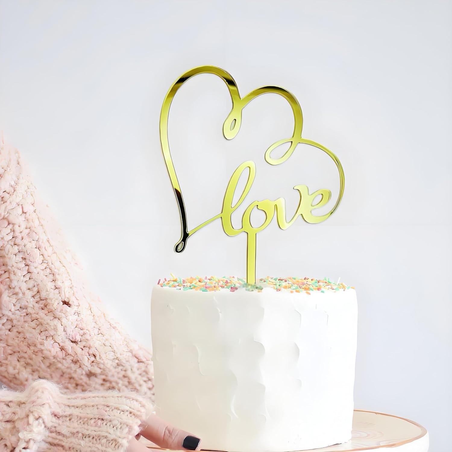 Gold Acrylic Love Cake Topper-Heart with Love Wedding Cake Topper Decorations for Valentine's Day/Baby Shower/Bridal Shower/Anniversary/Wedding Party Decorations
