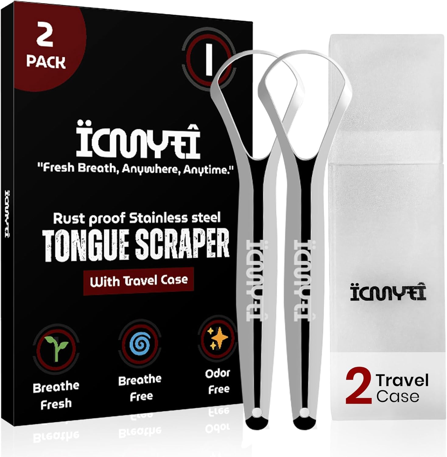 Tongue Scraper for Adults with Hygienic Mini Case (2 Pack) For Daily and travel use – Stainless Steel Metal Tongue scraper/Cleaner to Reduce Bad Breath and Improve Oral Hygiene