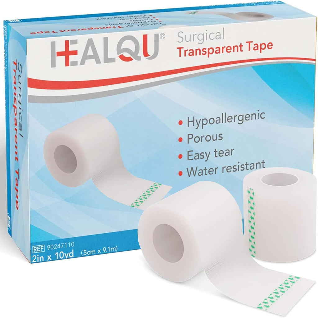 HEALQU Surgical Tape, 6 Rolls, 2"x10yd -Transparent Medical Tape for Wound Care, Tubing, and First Aid Supplies—Breathable, See-Through, Microporous Waterproof Tape with Gentle Adhesion.