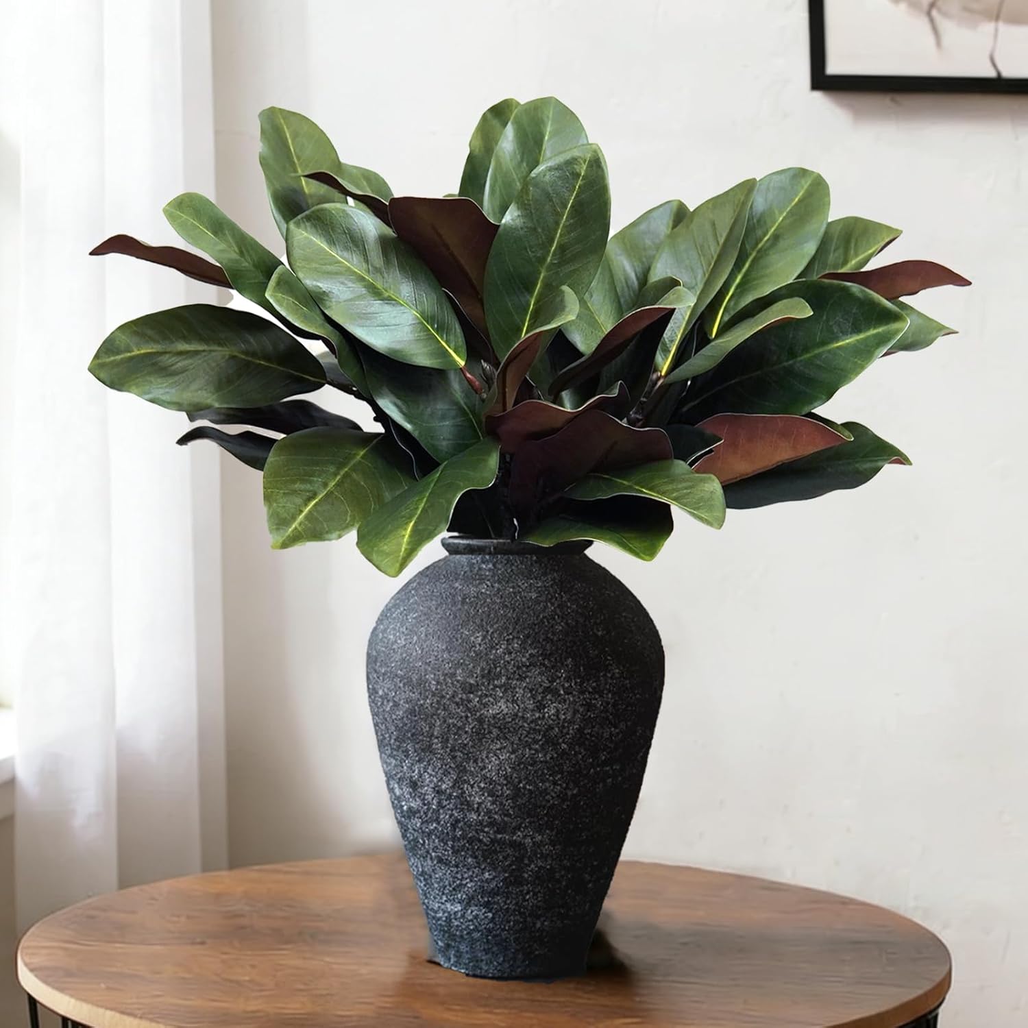 Magnolia Stems 6PCS Single Stem Fake Leaves for Home Table Festivals Indoor Outdoor Decor (Green)