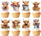 48pcs Highland Cow Baby Shower Cupcake Toppers - Holy Cow Baby Shower Birthday Supplies, Cute Cow Party Cake Decorations