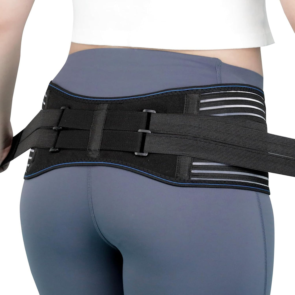 Sacroiliac SI Joint Hip Belt for Women and Men–Adjustable Hip Brace with 5 Springs, Non-Slip Support Brace for SI Joint, Lower Back, Pelvis, Sciatica & Trochanter Pain Relief (Black, Medium)